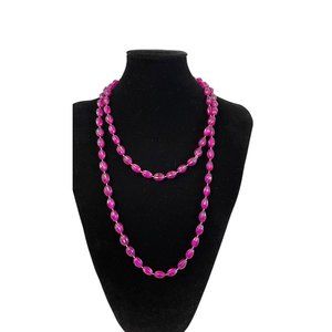 Vintage Womens Double Strands Layered Ruby Oval Beads‎ Necklace Glossy Red 1990